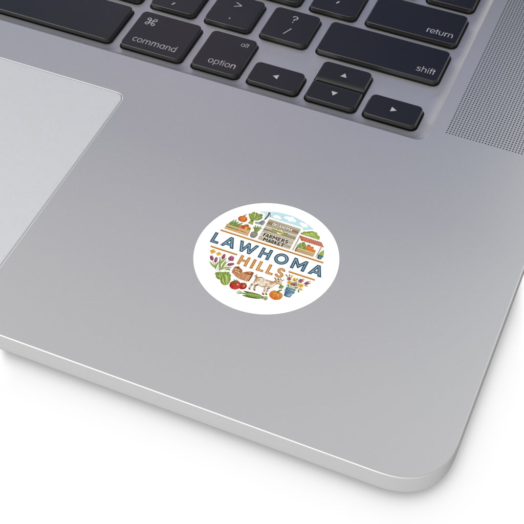 Lawhoma Hills Farmers Market Round Sticker — Indoor/Outdoor Vinyl