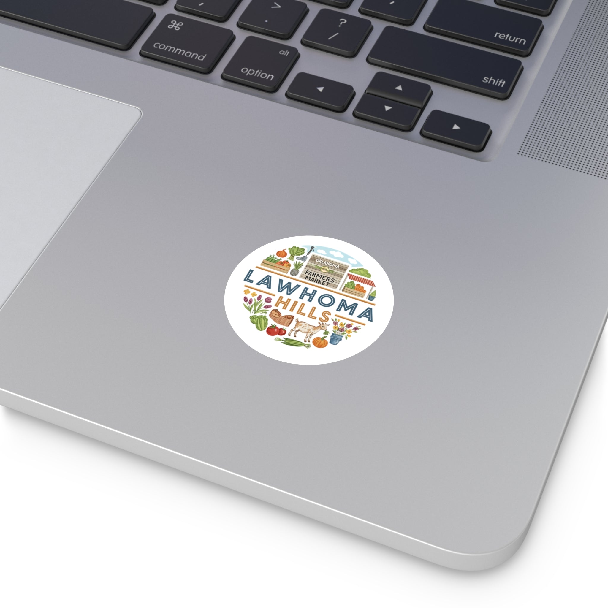 Lawhoma Hills Farmers Market Round Sticker — Indoor/Outdoor Vinyl